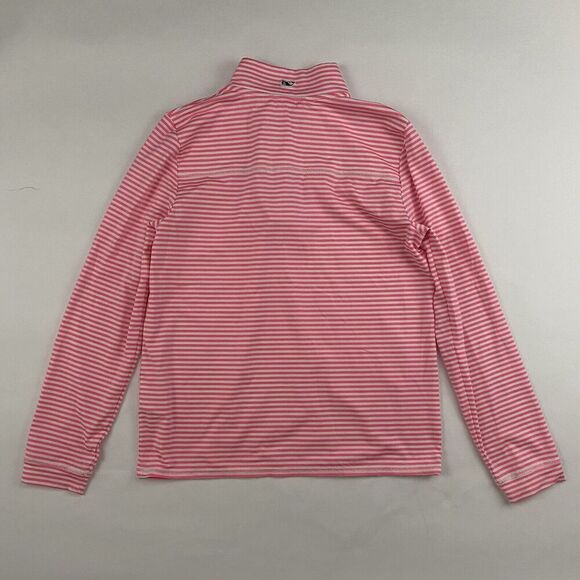 Vineyard Vines Kids Sankaty Shep Shirt Pink White Striped 1/4 Zip Pullover L 14 - Picture 10 of 11